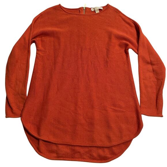 Michael Kors Knit Sweater Long Sleeve Womens Small Orange Lightweight Curved Hem - Picture 1 of 11